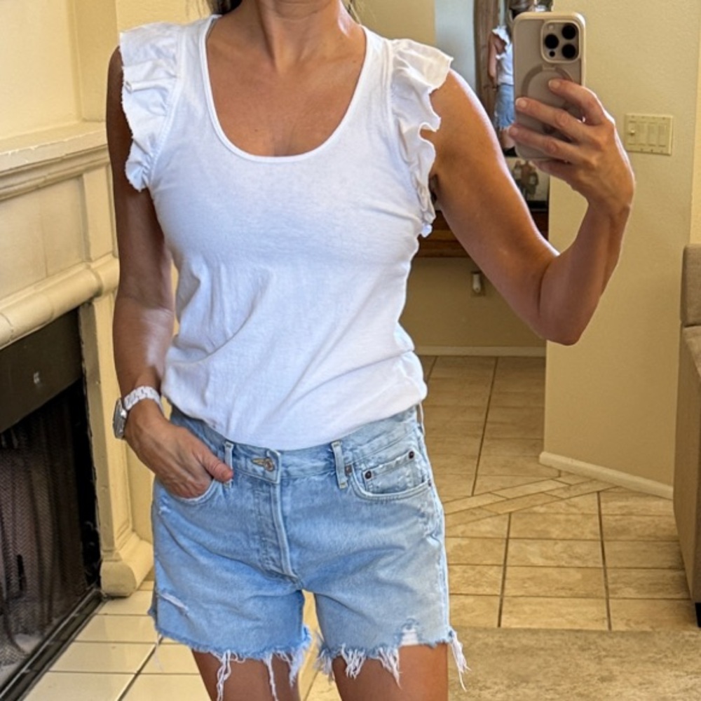 Current/Elliott White Ruffle Tank Top